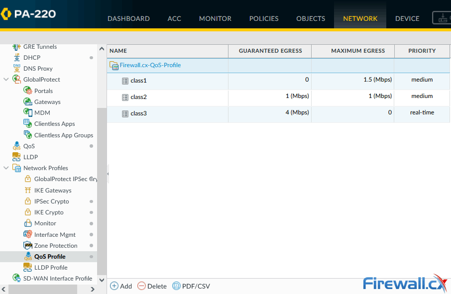 Palo Alto Firewalls - QoS Profiles & Classes