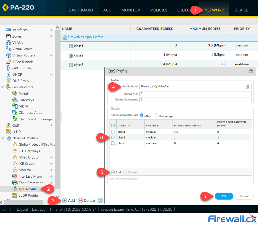 Palo Alto Firewall - Configuring QoS Profiles and Classes