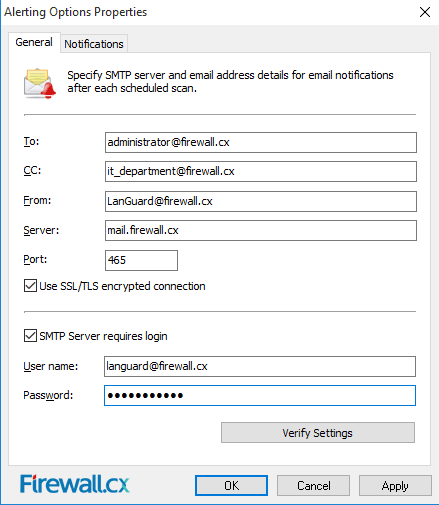 GFI LanGuard Entering email, recipient & smtp account details gfi-languard-configure-automated-email-alert-option-3