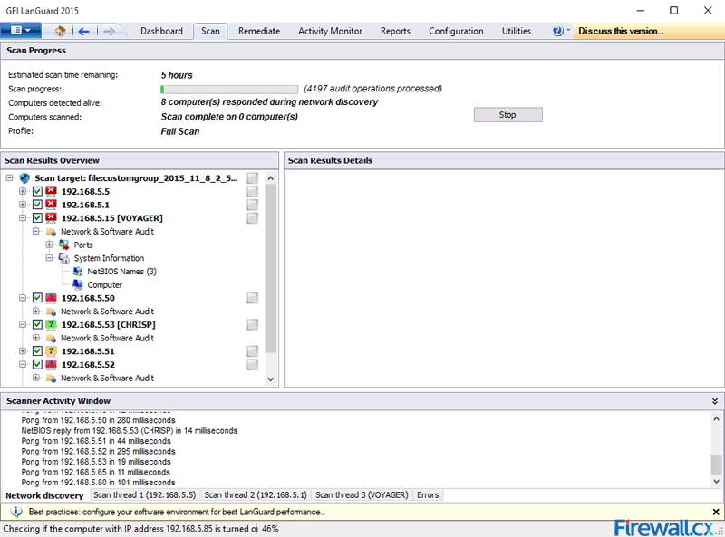 Initiating the discovery process in GFI LanGuard 2015. gfi-languard-scan-network-and-discover-vulnerable-unpatched-high-risk-systems-6